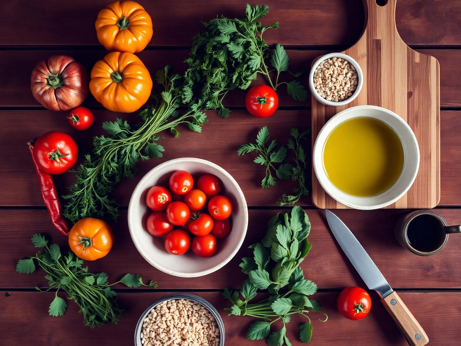 Fresh ingredients on a rustic wooden table